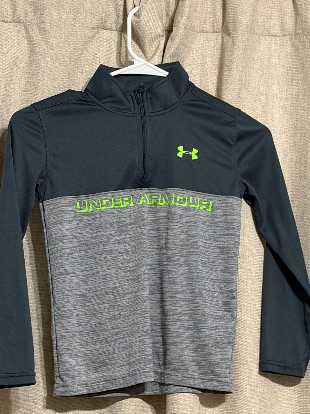 Under Armour Black & Gray Long Sleeve 1/4 Zip with Neon Green Logo